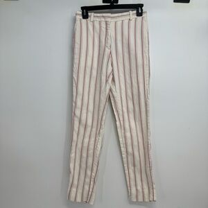 Sandro Women Striped Ivory Dress Pants Size 34 Linen/Cotton Blend